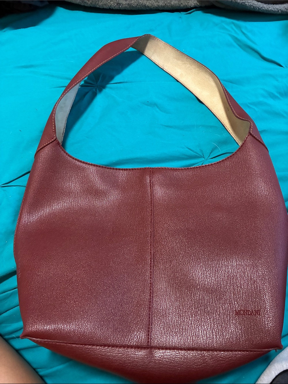 Mondani Wine Red Leather Shoulder Bag with Gold Strap Lining